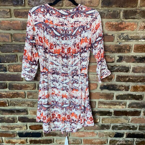 Black Swan Multicolored Print 3/4 Sleeve Mini Tassel Tie Dress Womens Size Large - Picture 6 of 6